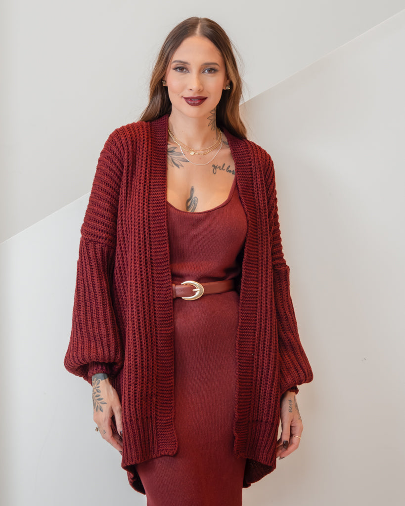 Vestido em Malha de Tricot Cherry