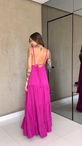 Vestido Longo Suzi - Babados e Amarração nas Costas