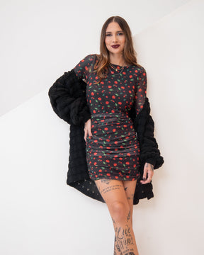 Vestido Curto Tule Cherry - Manga Longa