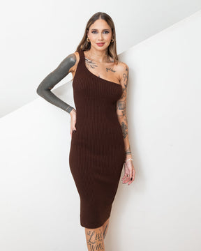 Vestido Tricot Midi Um Ombro Só