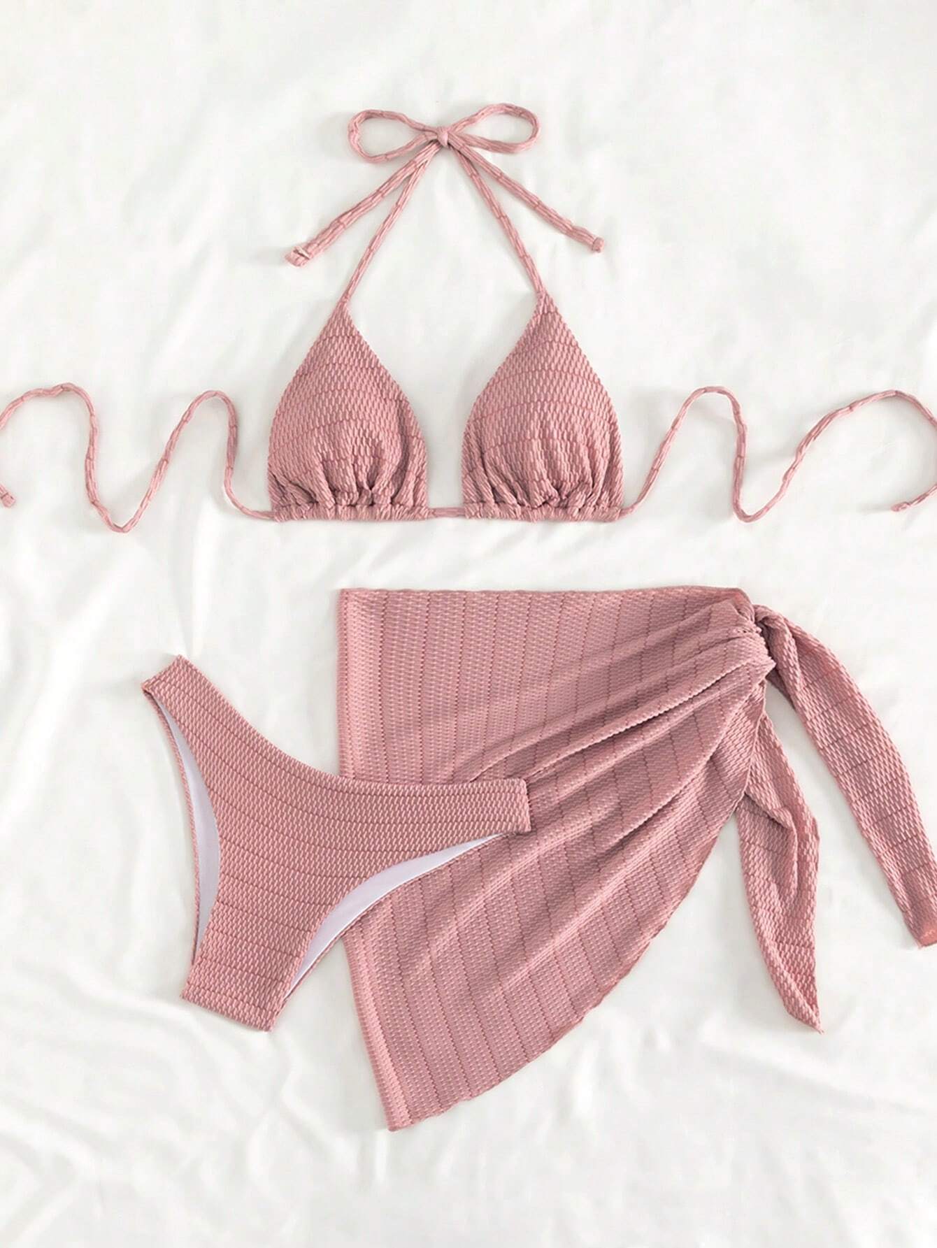 Conjunto Biquíni Feminino com Saida de Praia Rosa