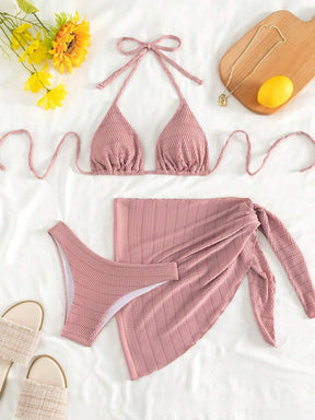 Conjunto Biquíni Feminino com Saida de Praia Rosa