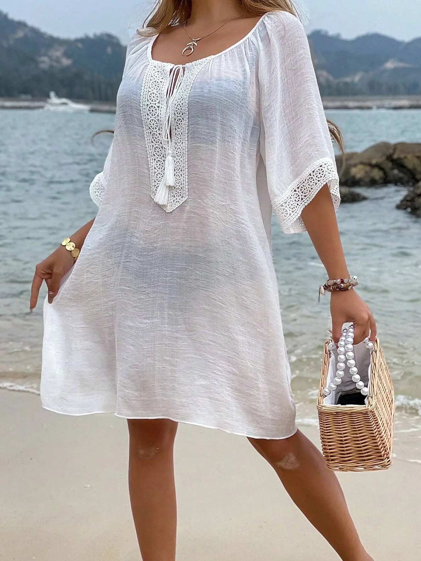 Vestido Saída de Praia Branca Riviera Lace