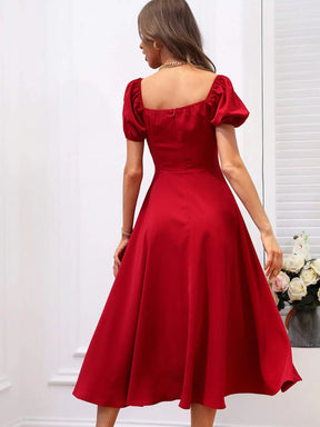 Vestido Longo Vermelho Elegante Manga Bufante Ravello