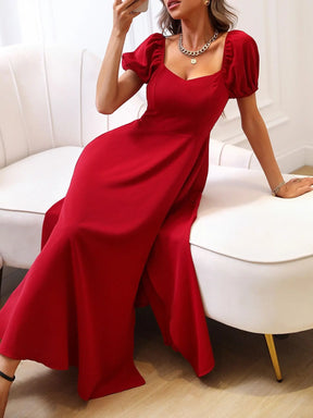 Vestido Longo Vermelho Elegante Manga Bufante Ravello