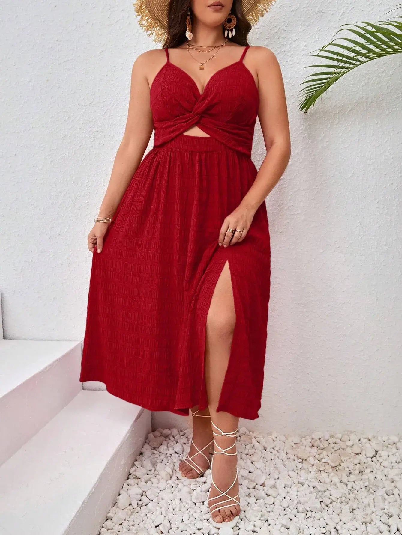 Vestido Vermelho Midi Plus Size Modelo Sevilla