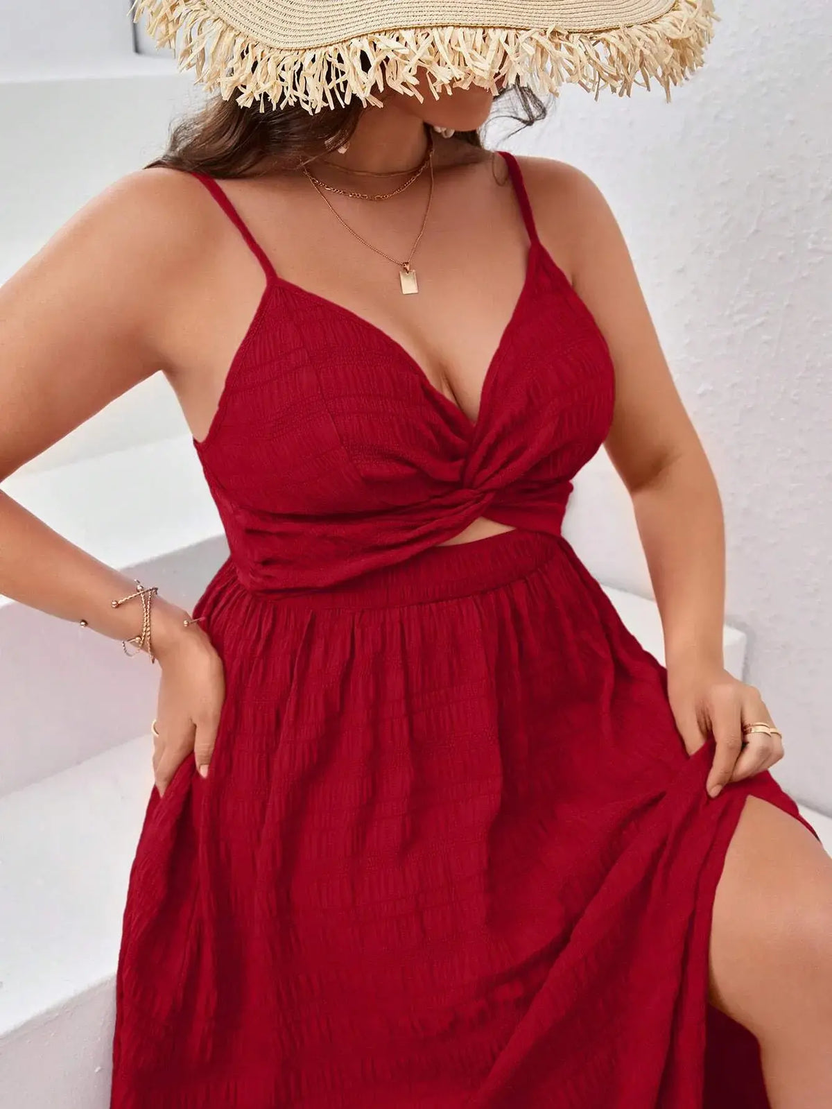 Vestido Vermelho Midi Plus Size Modelo Sevilla