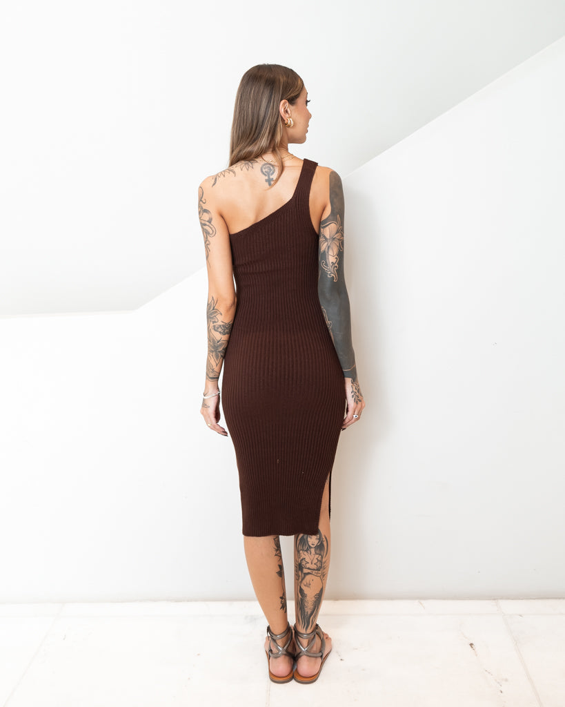 Vestido Tricot Midi Um Ombro Só