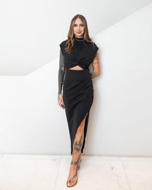 Vestido Midi Singapura - Fenda e Busto Torcido