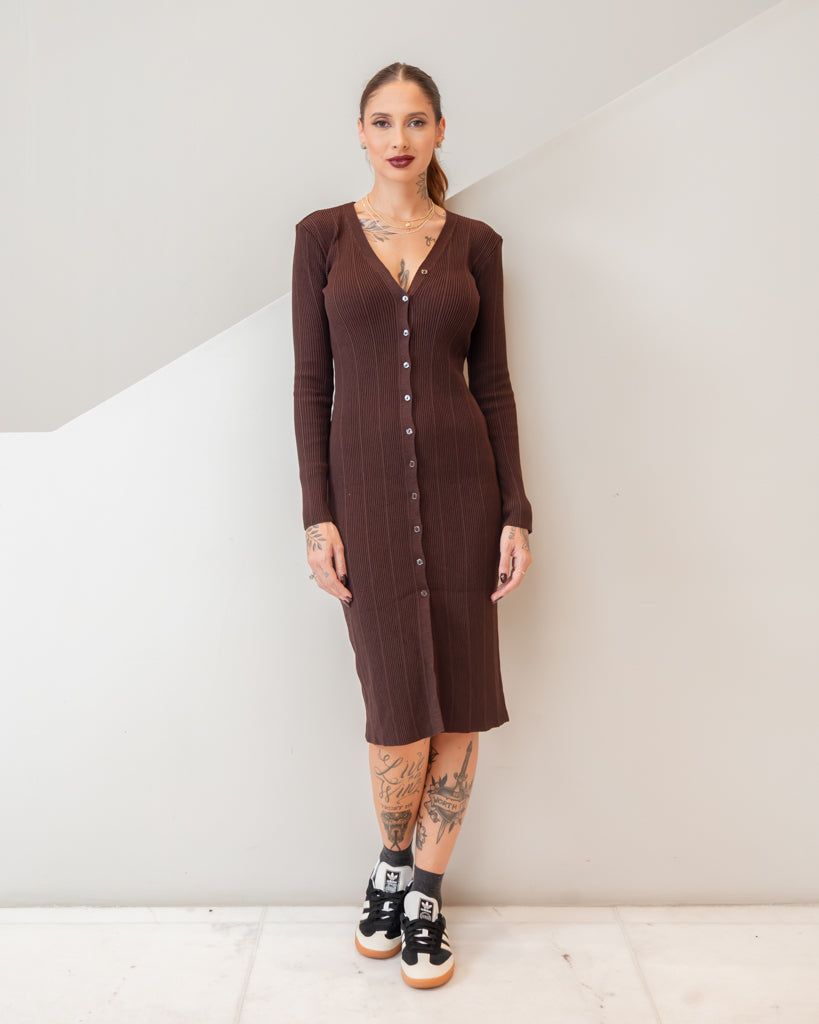 Vestido Tricot Midi Botões